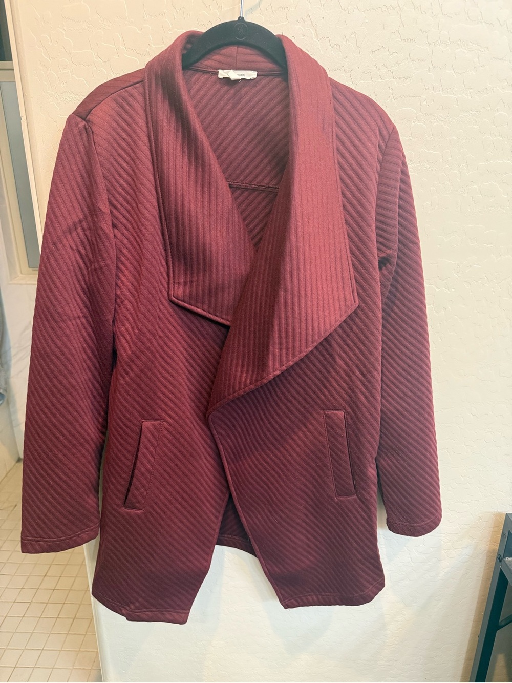 Maurices Quilted Open-Front Blazer in Deep Burgundy